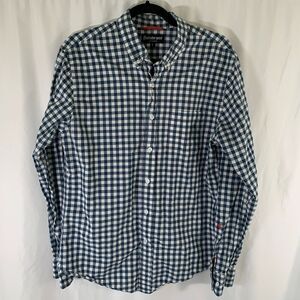 Betabrand Dress Shirt Men's Large Blue White Button Up Long Sleeve Cotton Blend